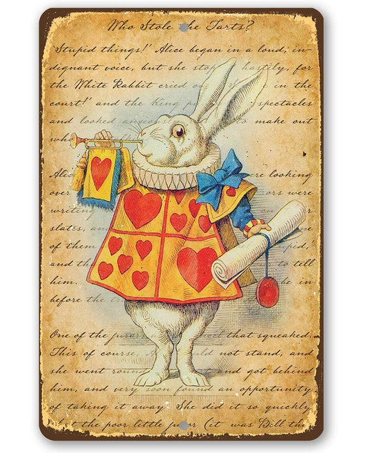 Alice in Wonderland - White Rabbit Dressed As Herald - Metal Sign | Lone Star Art.