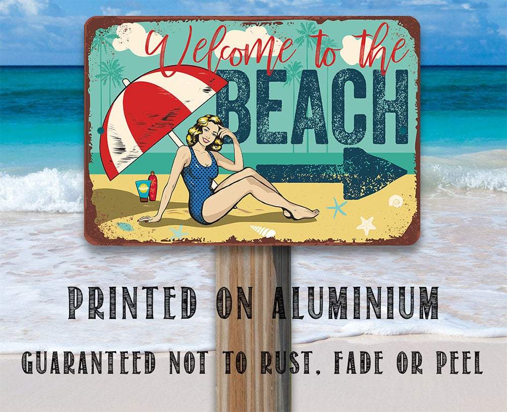 Beach Rd Sign Beach Directional (Right) - Metal Sign | Lone Star Art.
