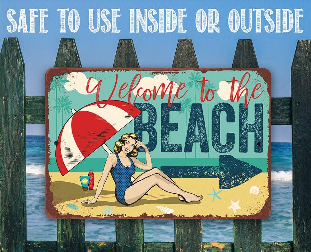 Beach Directional (Right) - Metal Sign | Lone Star Art.