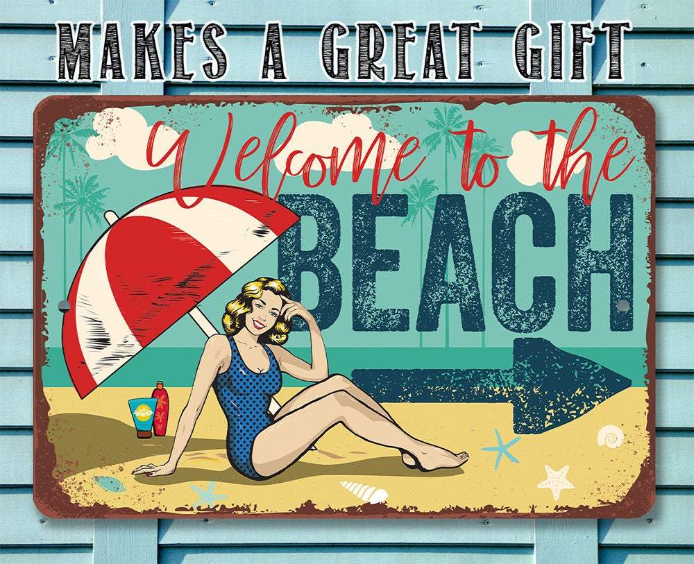 Beach Directional (Right) - Metal Sign | Lone Star Art.