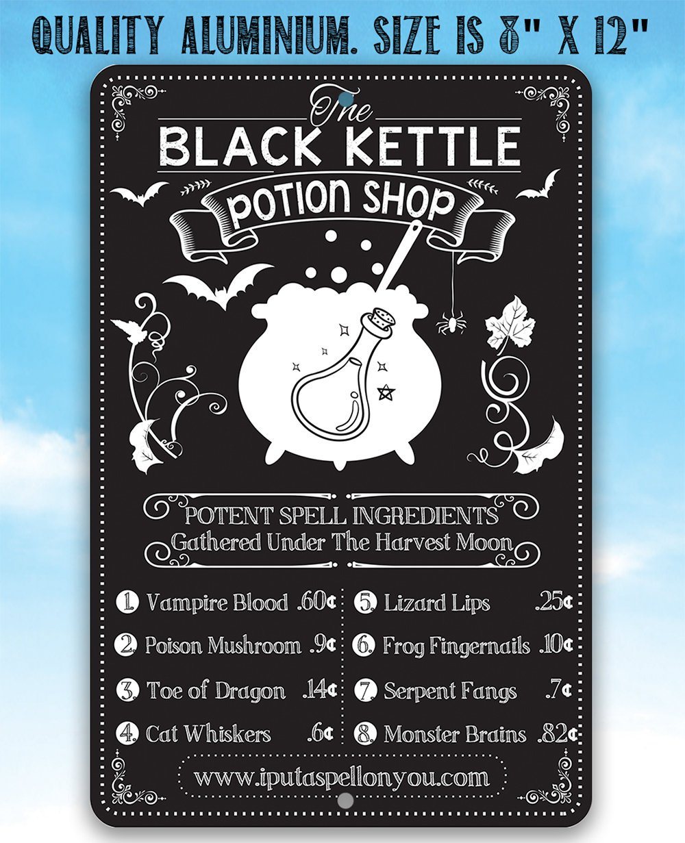 Black Kettle Potion Shop - Metal Sign | Lone Star Art.
