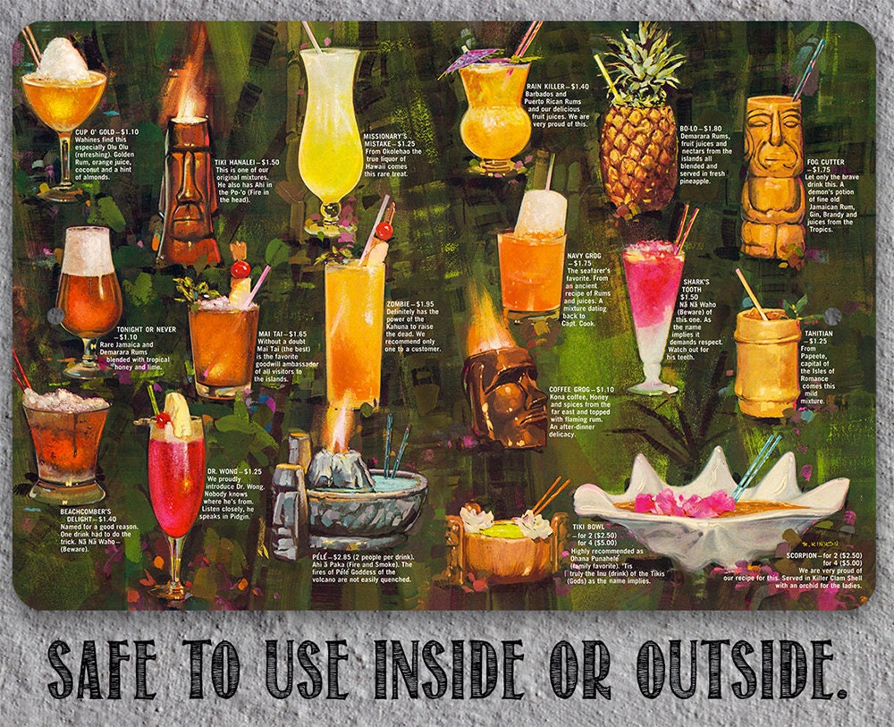 Metal Sign - Colorful Vintage Tiki Menu - 8"x12" or 12"x18" - Durable Tin - Use Indoor/Outdoor-Makes a Great Bar Decor and Housewarming Gift Lone Star Art 