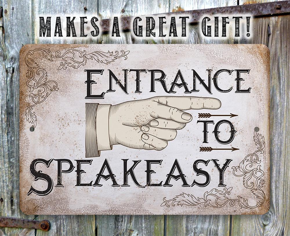 Entrance to Speakeasy Sign Decor Speak Easy Tin Signs Prohibition  Decorations Rustic Farmhouse Roaring 20s Mugshot Wall Art Tin Metal Signs 8  x 12