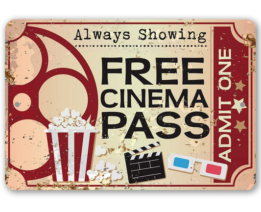 Free Cinema Pass - Metal Sign | Lone Star Art.
