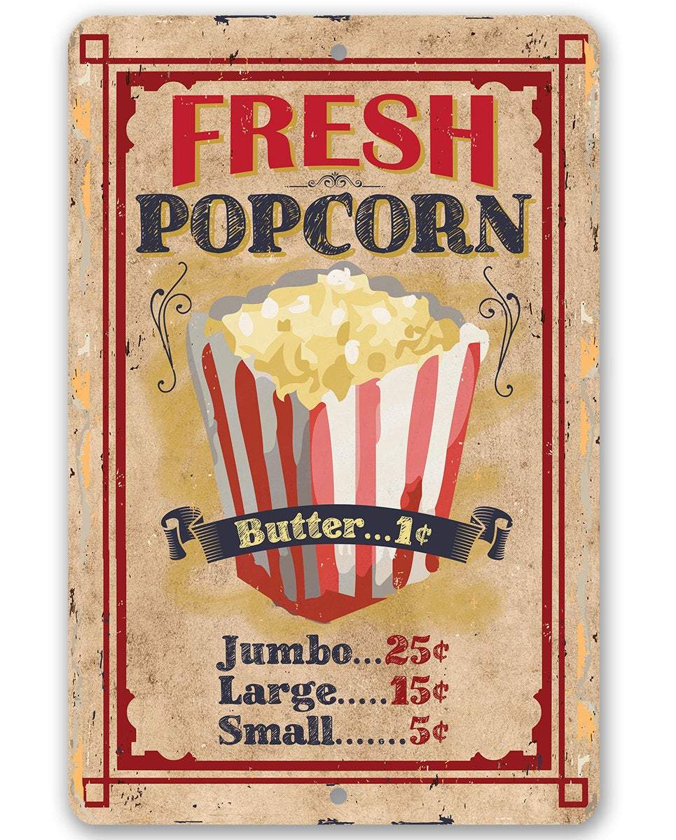 Fresh Popcorn - Metal Sign | Lone Star Art.