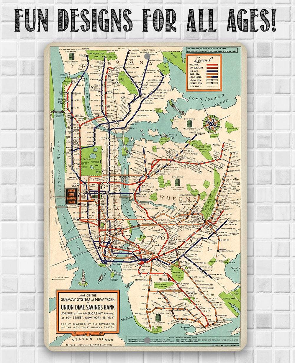 New York Subway Map 1948 - Metal Sign | Lone Star Art.