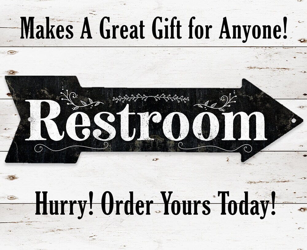 Metal Sign - Restroom Wood - Directional Arrow Sign - Durable - Use Indoor/Outdoor-Restaurant or any Business Establishment Directional Sign Lone Star Art 