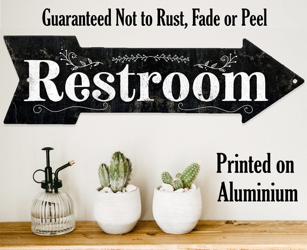 Metal Sign - Restroom Wood - Directional Arrow Sign - Durable - Use Indoor/Outdoor-Restaurant or any Business Establishment Directional Sign Lone Star Art 