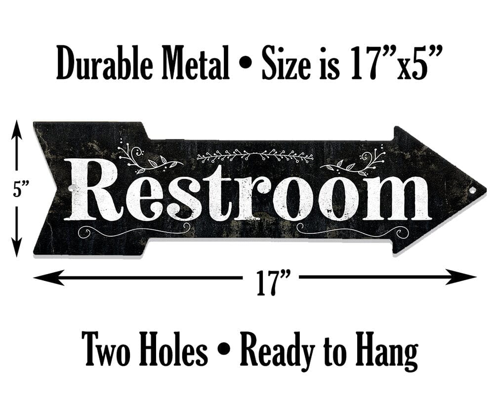Restroom Direction Metal Sign - Restroom Wood - Directional Arrow Sign - Durable - Use ...