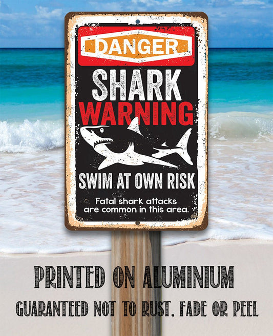 Shark Warning Swim At Own Risk - Metal Sign | Lone Star Art.
