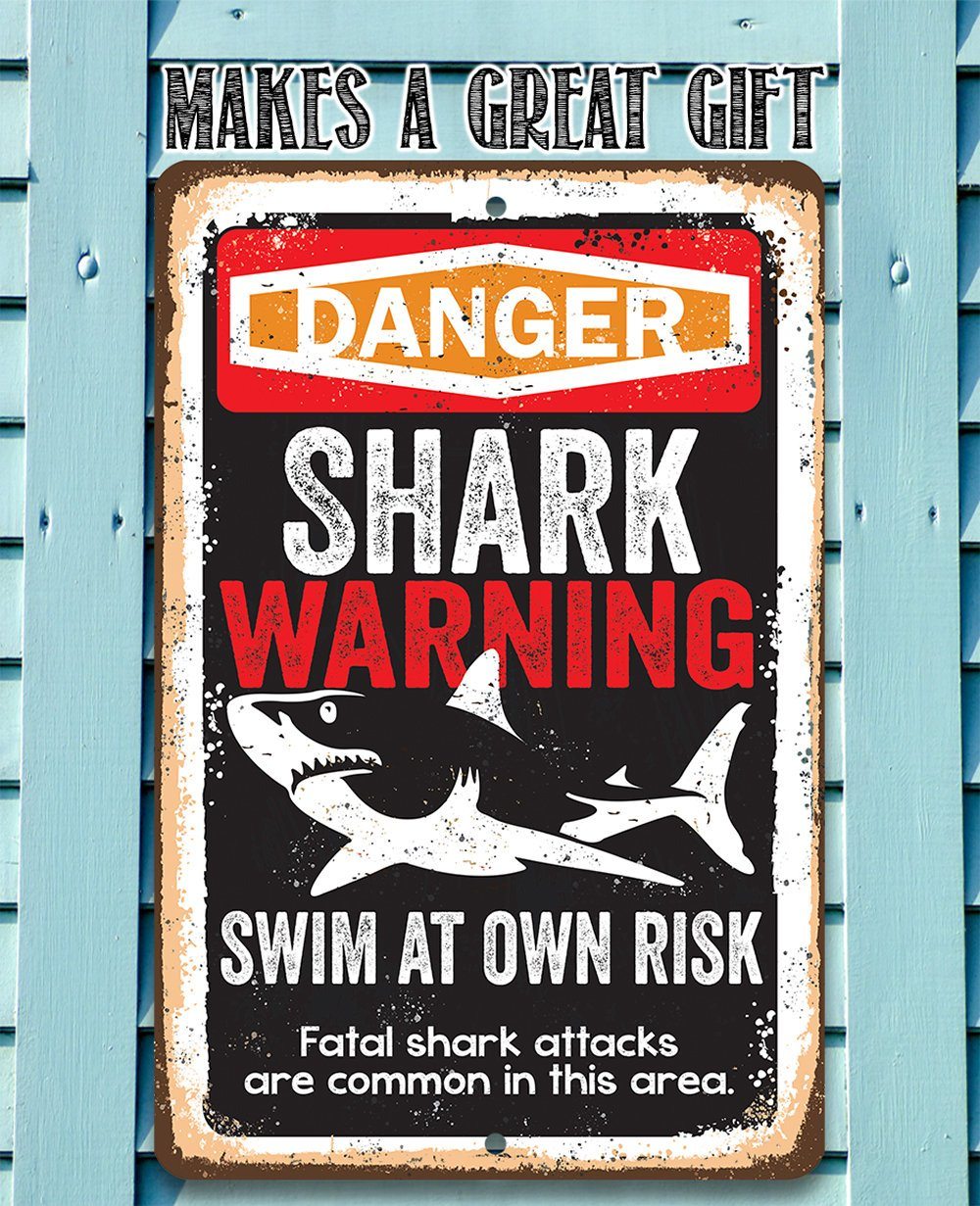 Shark Warning Swim At Own Risk - Metal Sign | Lone Star Art.