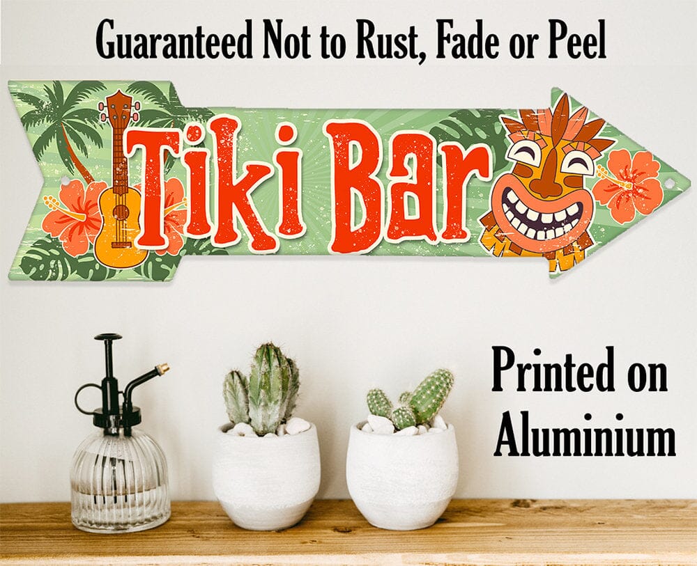 Metal Sign - Tiki Bar Metal Arrow - Directional Arrow Sign -Durable - Use Indoor/Outdoor - Tropical Beach Bar Sign and Summer Decor and Gift Lone Star Art 