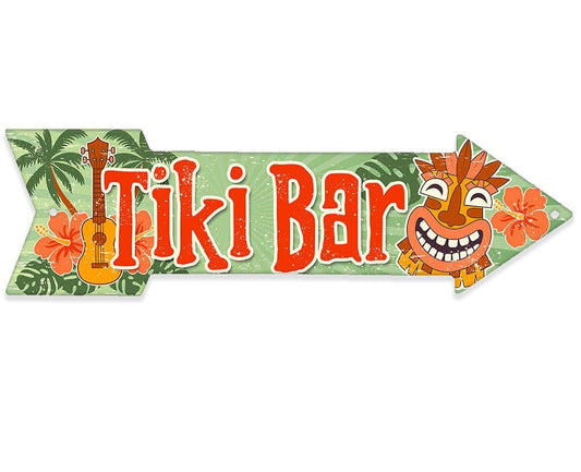 Metal Sign - Tiki Bar Metal Arrow - Directional Arrow Sign -Durable - Use Indoor/Outdoor - Tropical Beach Bar Sign and Summer Decor and Gift Lone Star Art