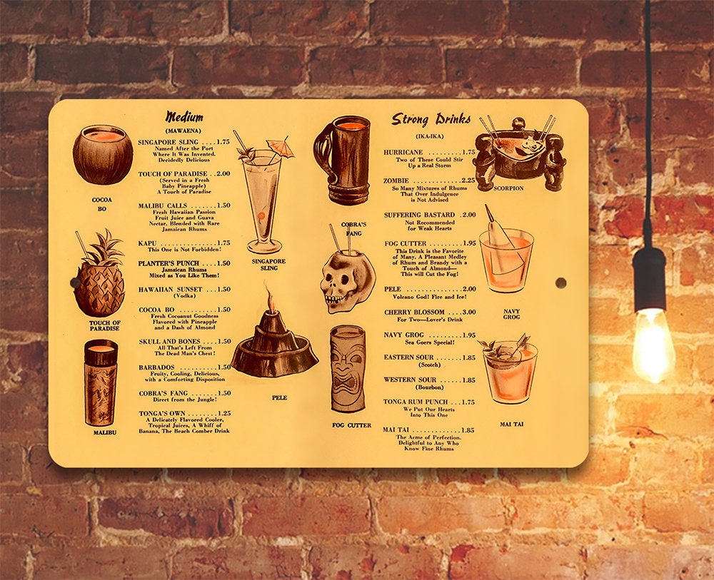 Metal Sign - Tiki Drinks Menu Sign - 8"x12" or 12"x18" - Durable Tin - Use Indoor/Outdoor - Makes a Great Bar Decor and Housewarming Gift Lone Star Art 