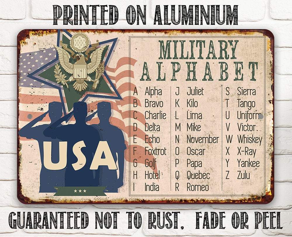 USA Military Alphabet - Metal Sign | Lone Star Art.