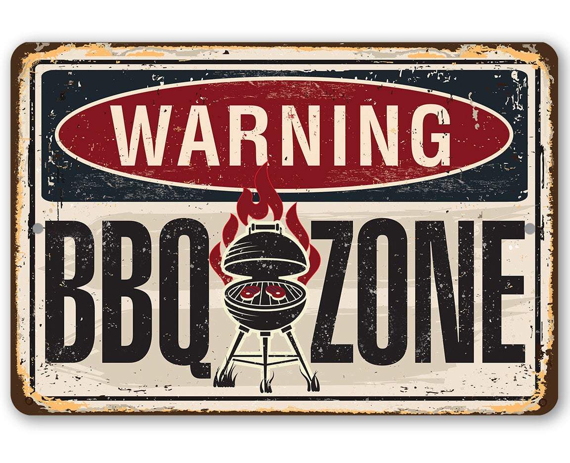 Warning BBQ Zone - Metal Sign | Lone Star Art.
