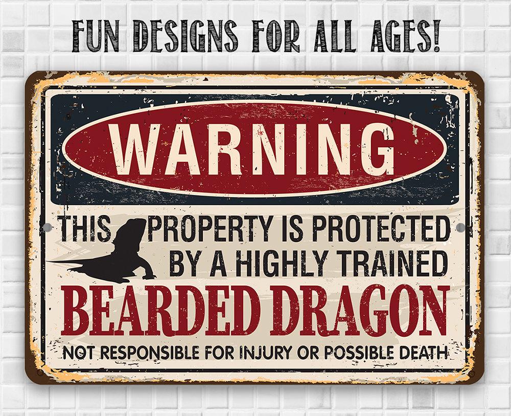 Warning Property Protected By Bearded Dragon - Metal Sign | Lone Star Art.