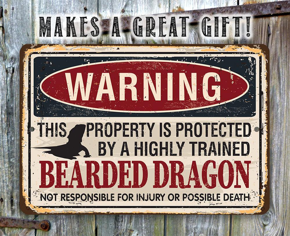 Warning Property Protected By Bearded Dragon - Metal Sign | Lone Star Art.