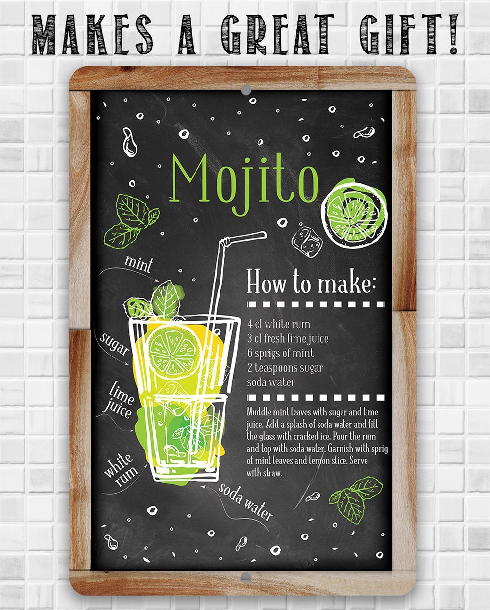 Mojito Bar Recipe - Metal Sign | Lone Star Art.