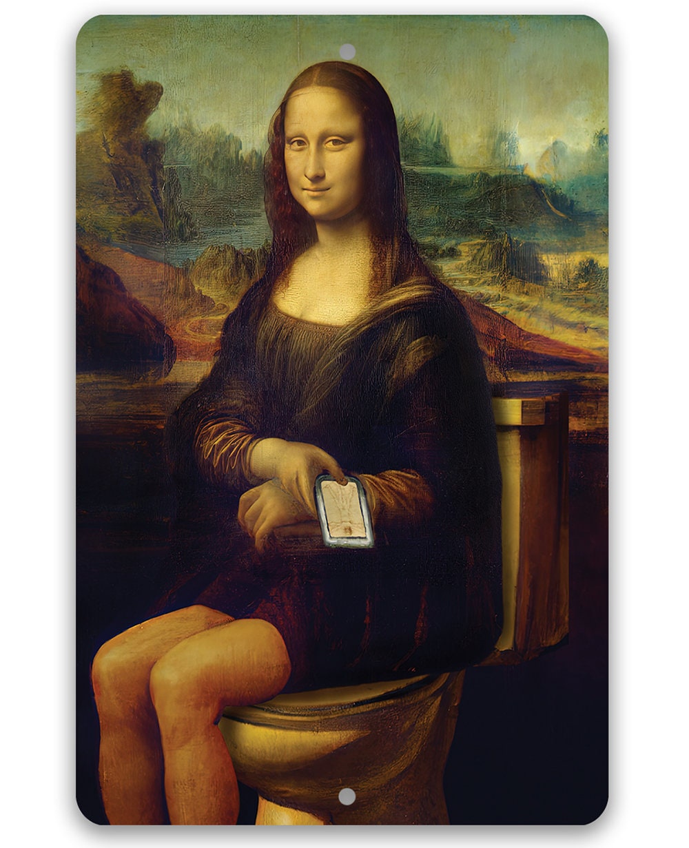 Mona Lisa on the Toilette Painting - Metal Sign Metal Sign Lone Star Art 