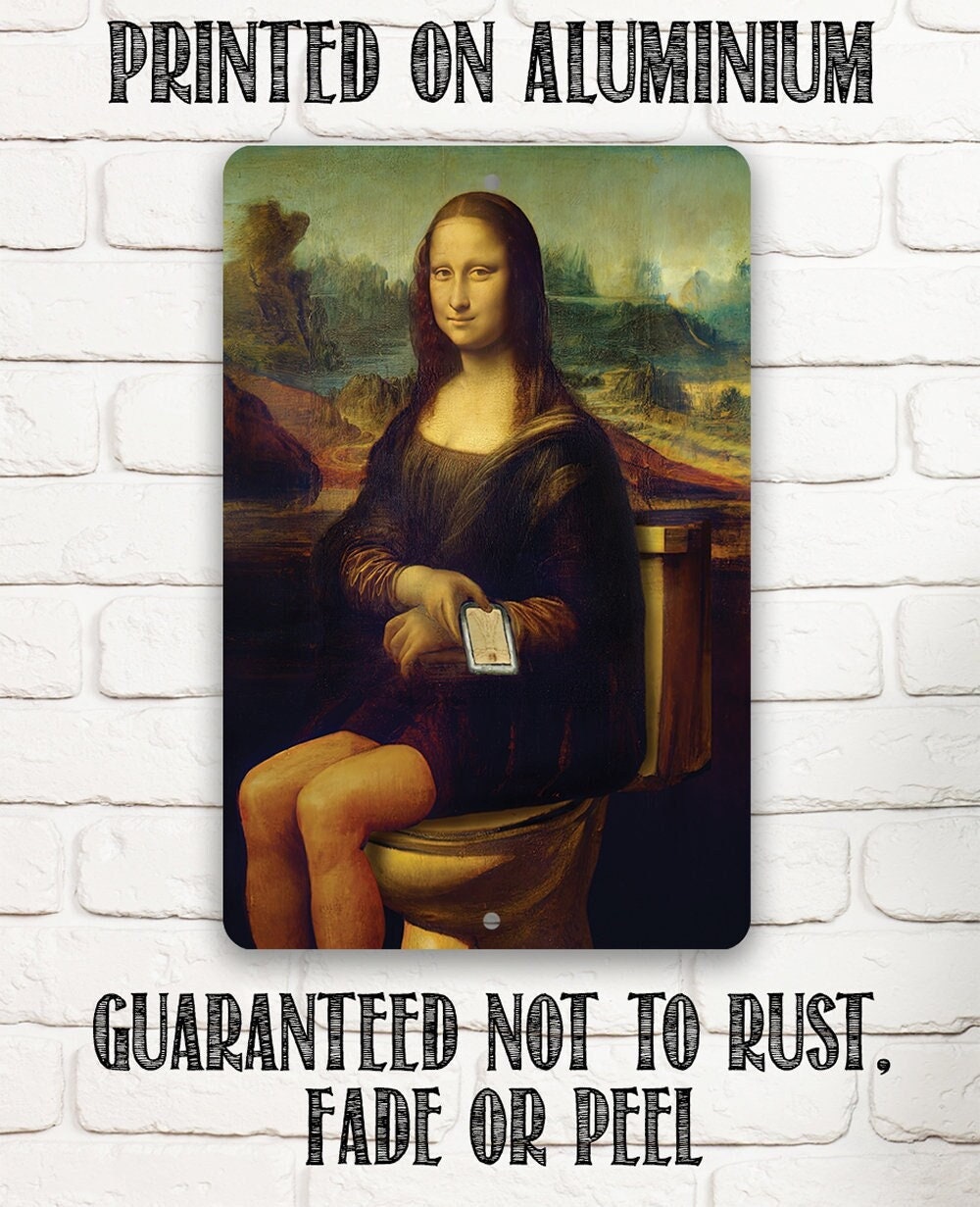 Mona Lisa on the Toilette Painting - Metal Sign Metal Sign Lone Star Art 