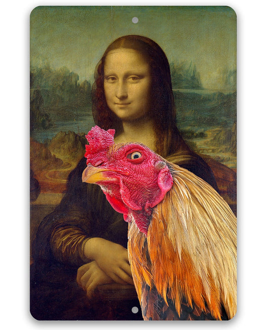 Mona Lisa Painting - Interrupted Rooster - 8" x 12" or 12" x 18" Aluminum Tin Awesome Metal Poster Lone Star Art