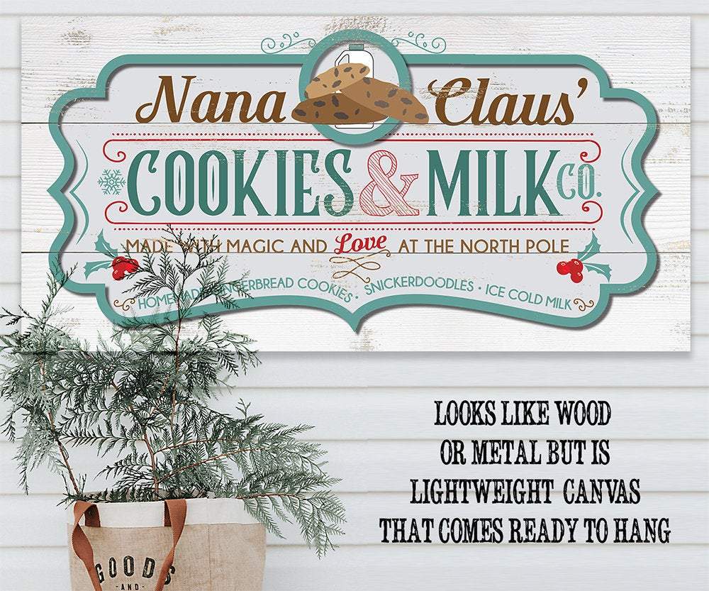 Nana Claus' Cookies & Milk Co - Canvas | Lone Star Art.