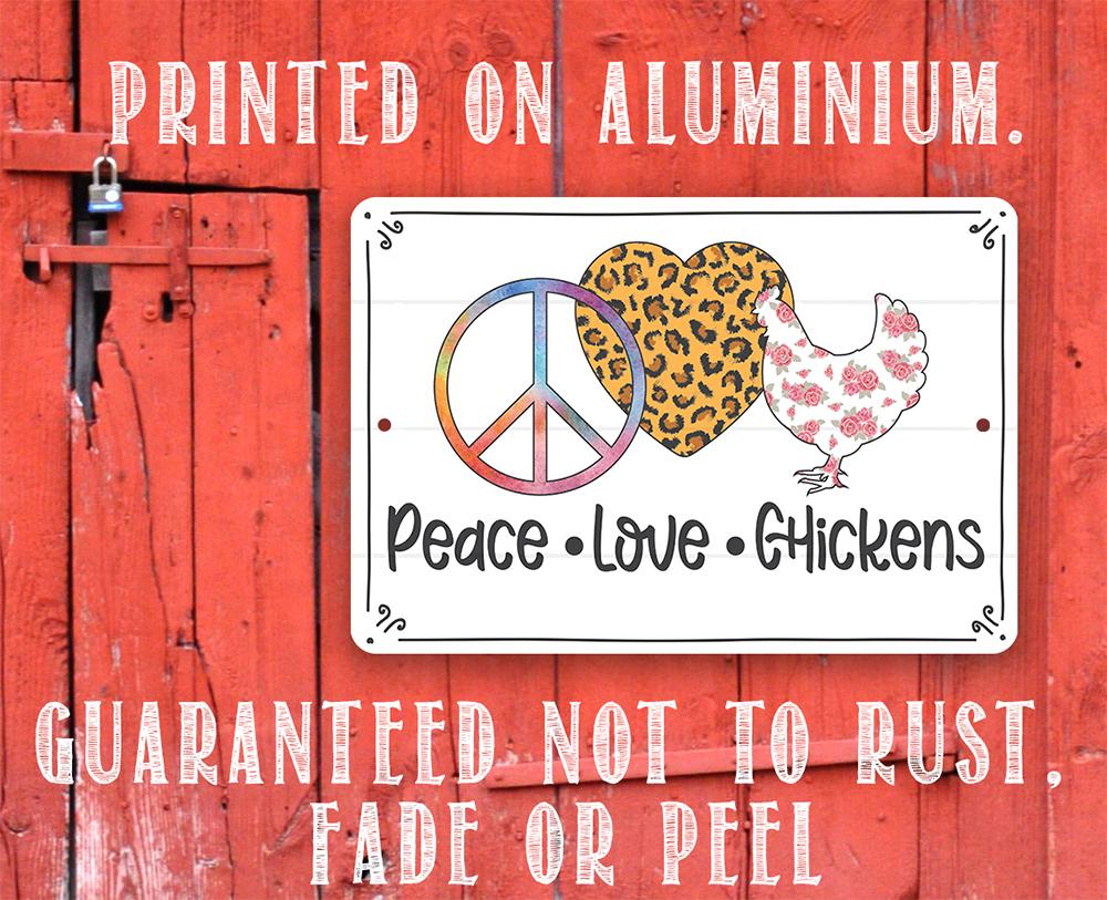 Peace Love Chickens - Metal Sign | Lone Star Art.
