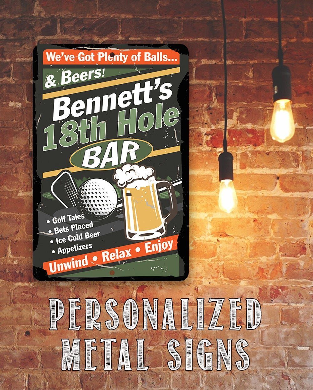 Personalized - 18th Hole Golf Bar - Metal Sign | Lone Star Art.