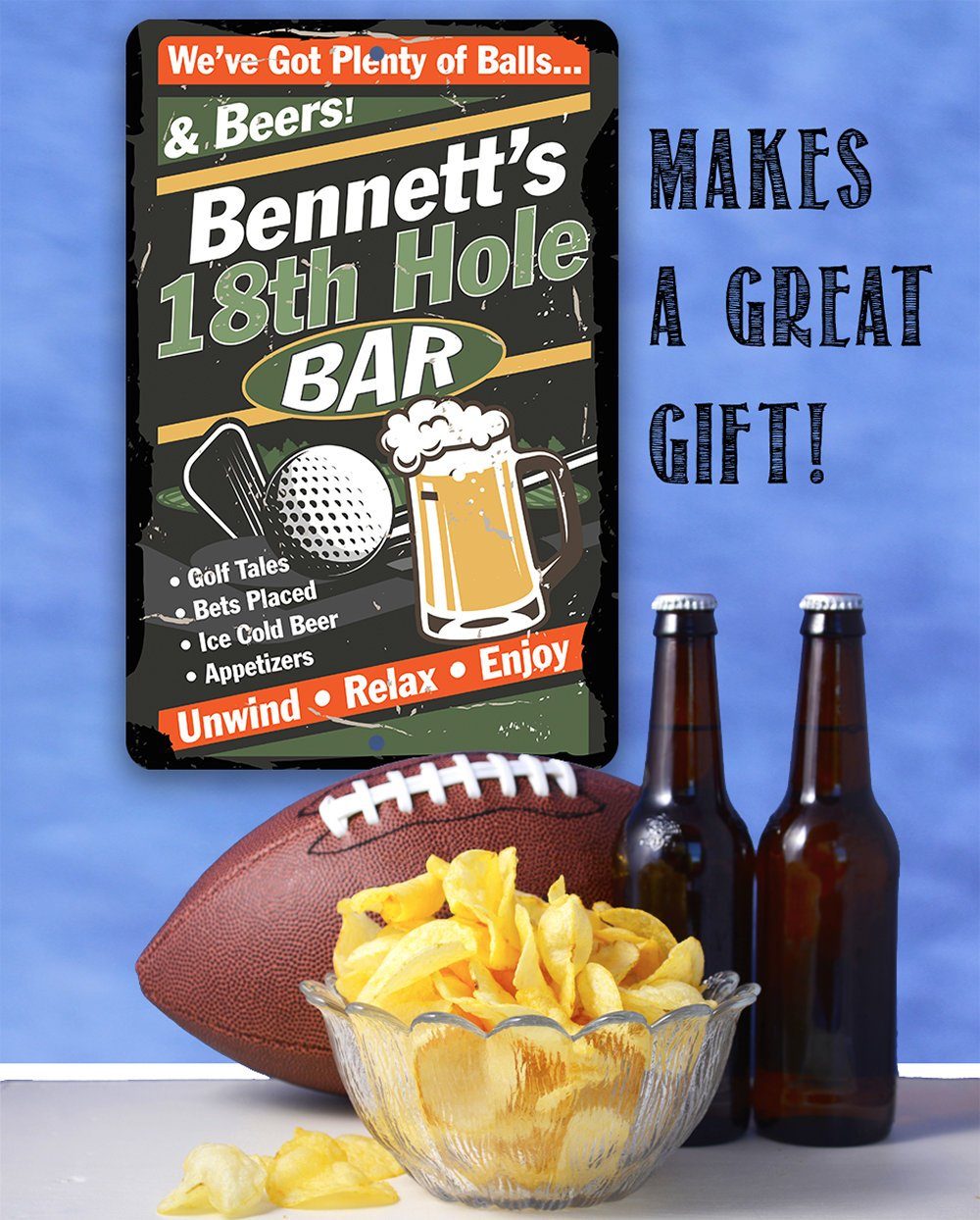 Personalized - 18th Hole Golf Bar - Metal Sign | Lone Star Art.