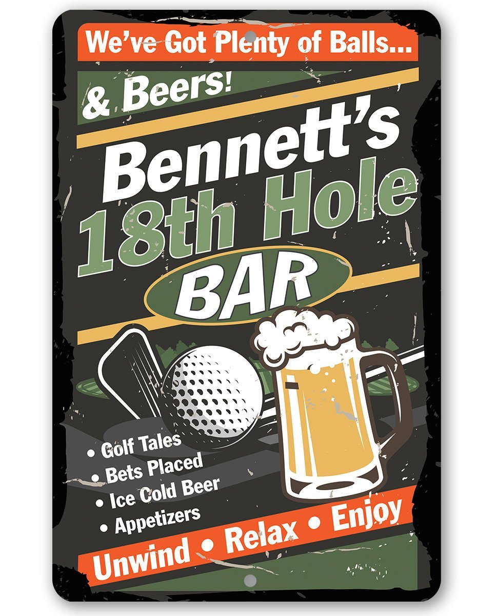 Personalized - 18th Hole Golf Bar - Metal Sign | Lone Star Art.