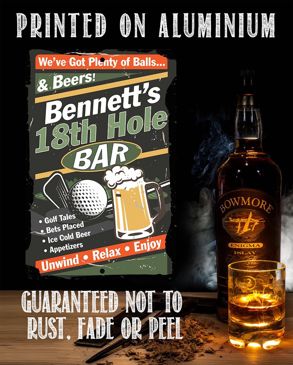 Personalized - 18th Hole Golf Bar - Metal Sign | Lone Star Art.