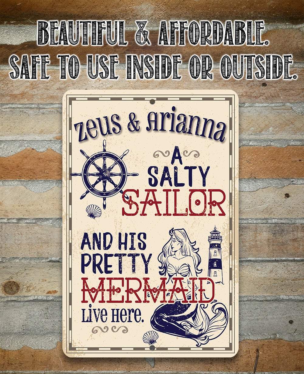 Personalized - A Salty Sailor and Pretty Mermaid - Metal Sign | Lone Star Art.