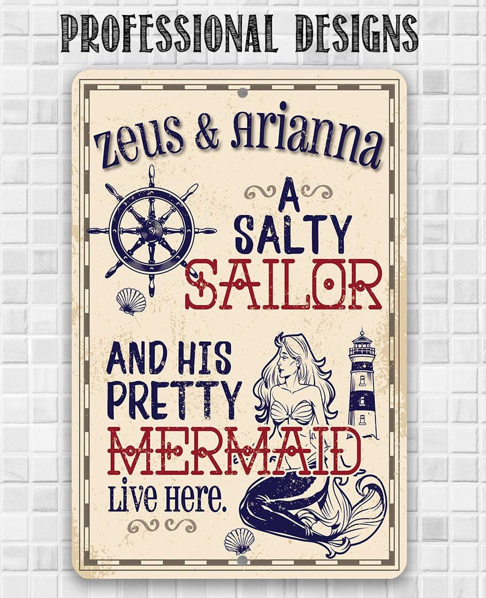 Personalized - A Salty Sailor and Pretty Mermaid - Metal Sign | Lone Star Art.