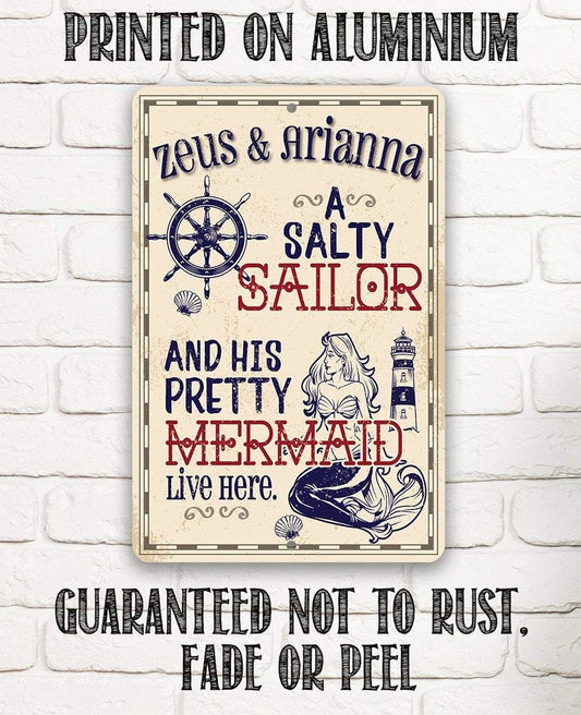 Personalized - A Salty Sailor and Pretty Mermaid - Metal Sign | Lone Star Art.