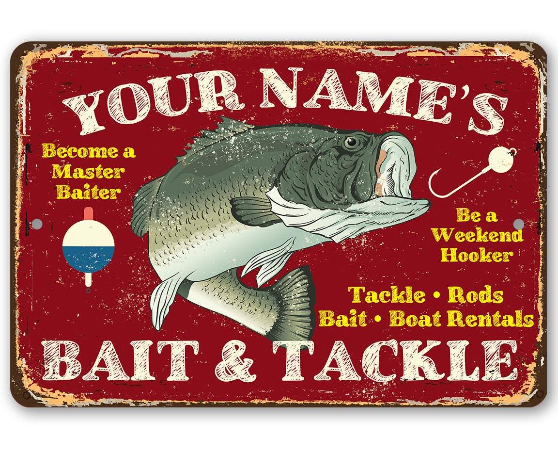 Custom Bass Fishing Fish Pole Metal Sign Art, Personalized Fishing