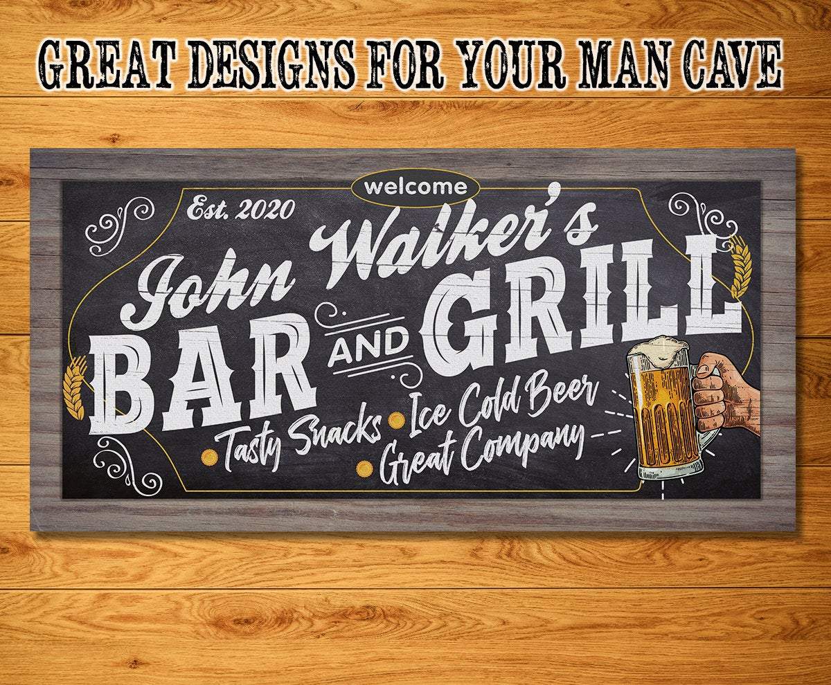 Personalized - Bar & Grill - Canvas | Lone Star Art.