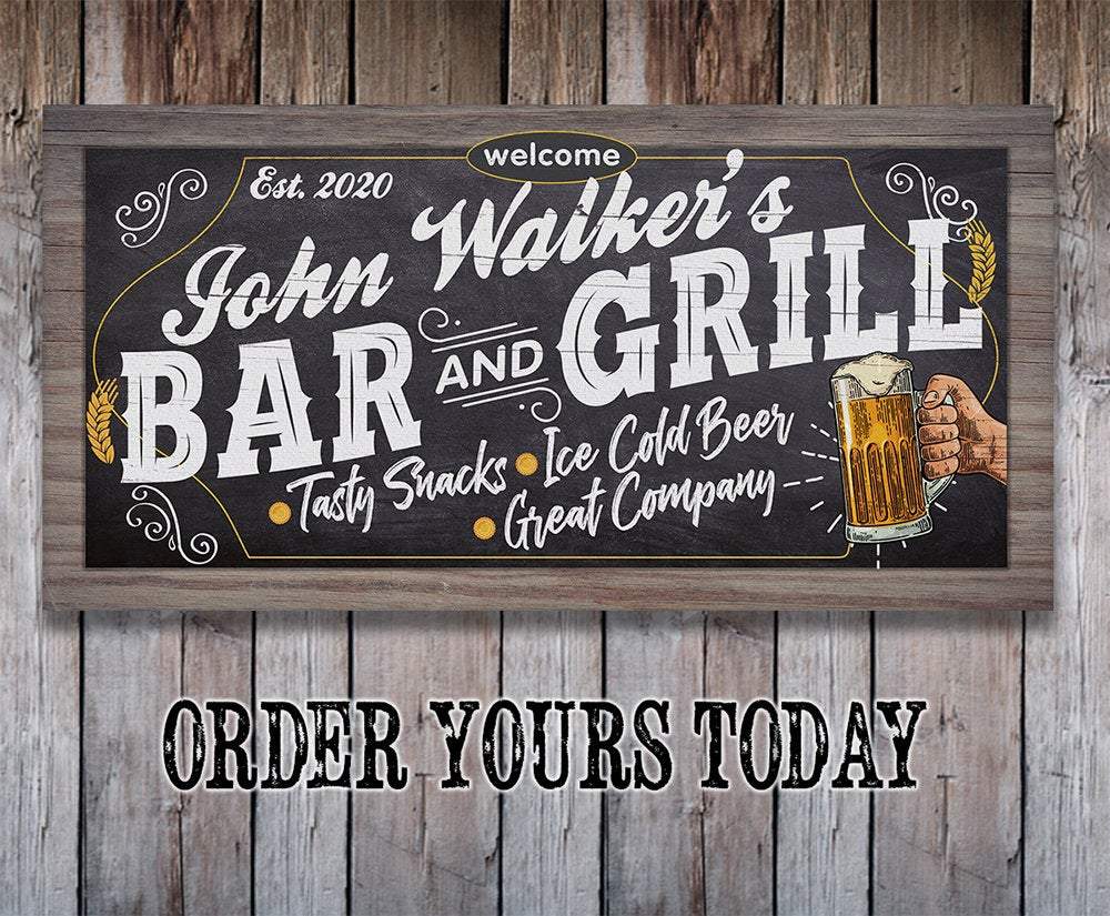 Personalized - Bar & Grill - Canvas | Lone Star Art.