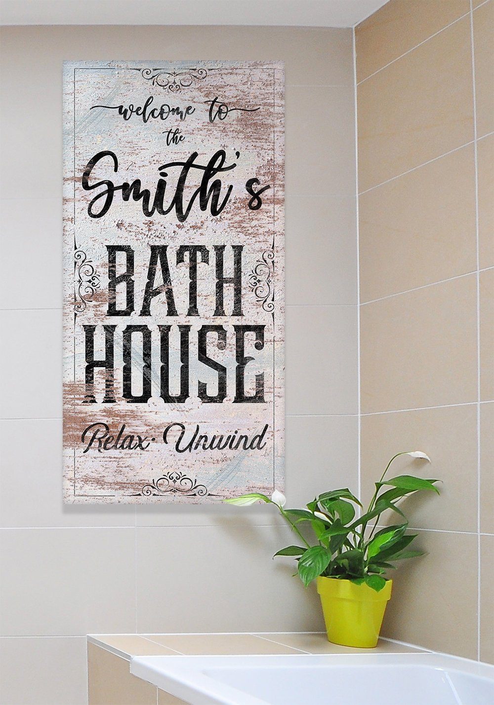 Personalized - Bath House - Canvas | Lone Star Art.
