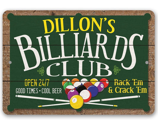 Personalized - Billiard Club - Metal Sign | Lone Star Art.