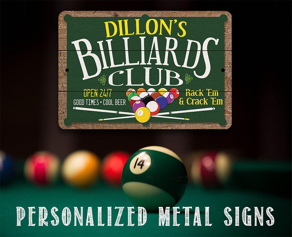 Personalized - Billiard Club - Metal Sign | Lone Star Art.