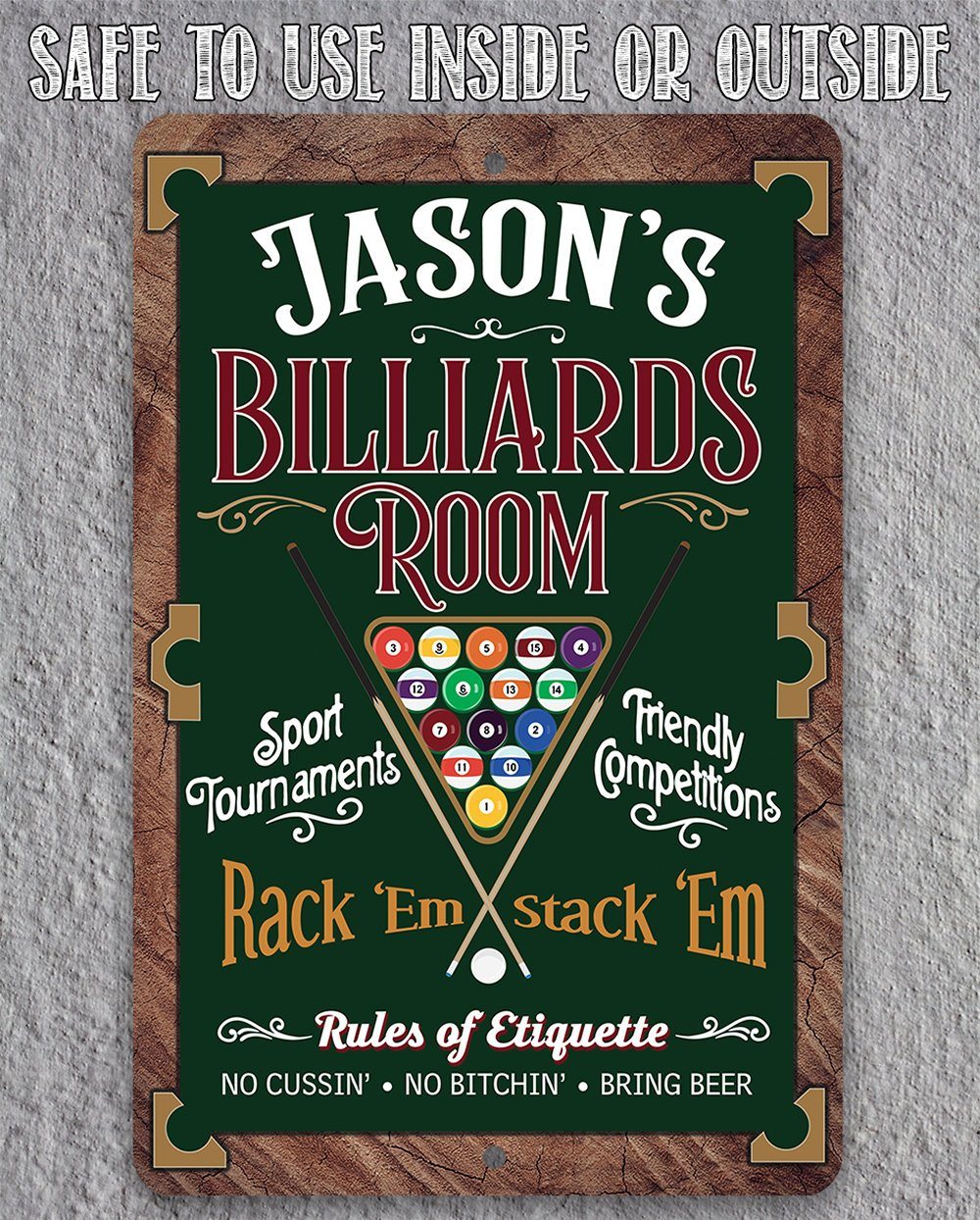 Personalized - Billiards Room Rack"Em Stack 'Em - Metal Sign | Lone Star Art.
