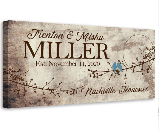 Personalized - Birds On A Branch - Canvas | Lone Star Art.