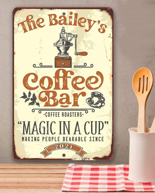 Personalized - Coffee Bar Magic In A Cup - Metal Sign | Lone Star Art.