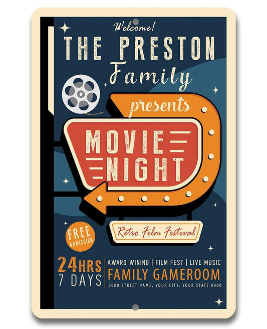 Personalized - Family Movie Night - Metal Sign | Lone Star Art.