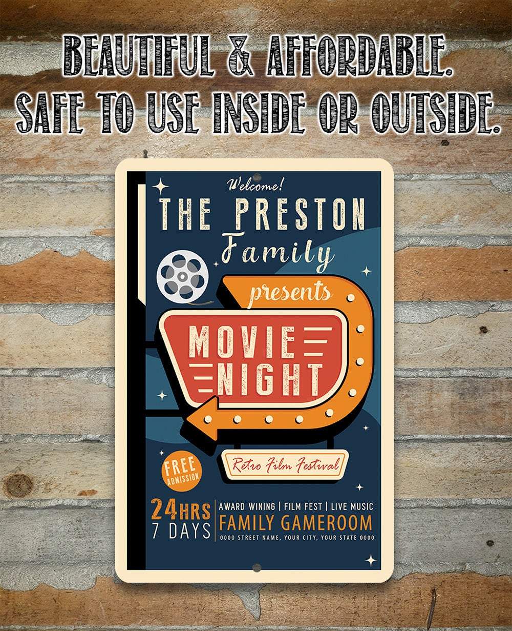 Personalized - Family Movie Night - Metal Sign | Lone Star Art.