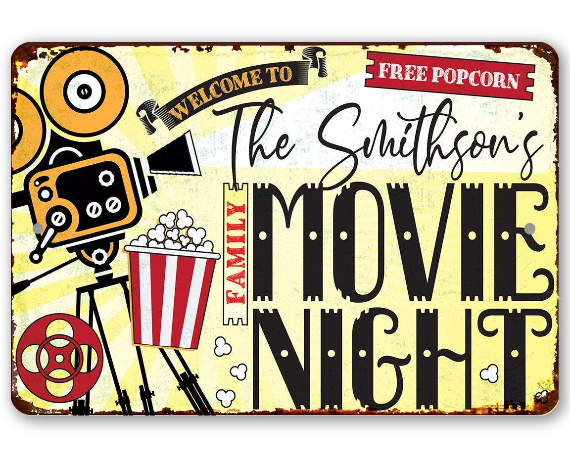 Personalized - Family Movie Night - Metal Sign | Lone Star Art.