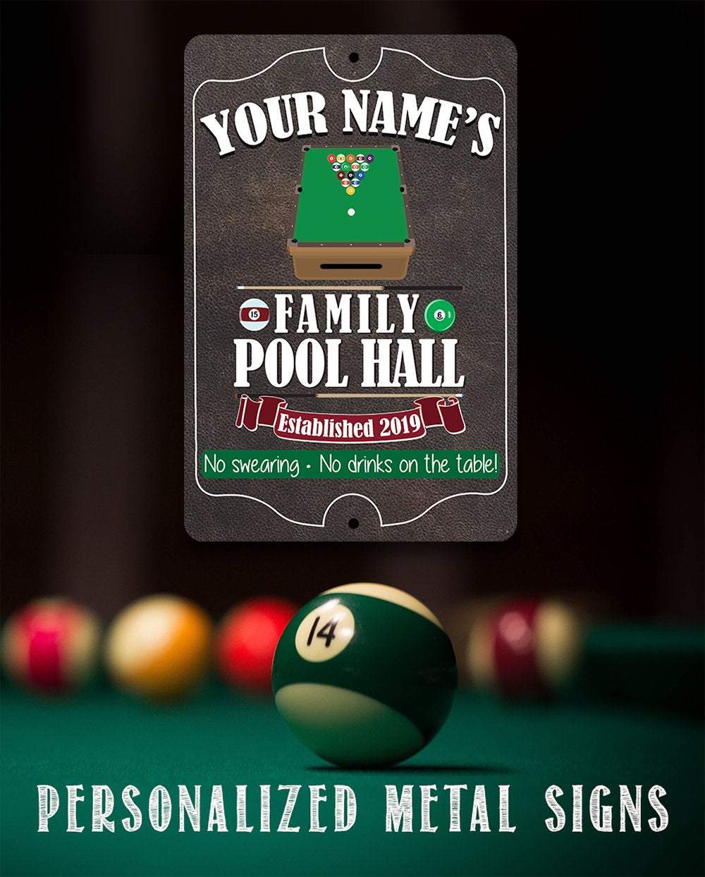 Pool Club Sign Personalized - Family Pool/Game Room - Metal Sign | Lone Star Art.