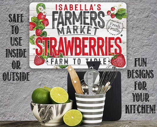 Personalized - Farmers Market Strawberries - Metal Sign | Lone Star Art.
