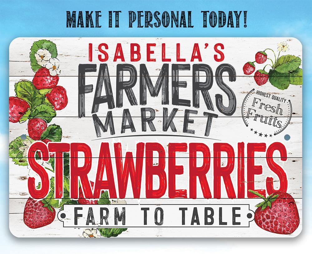 Personalized - Farmers Market Strawberries - Metal Sign | Lone Star Art.